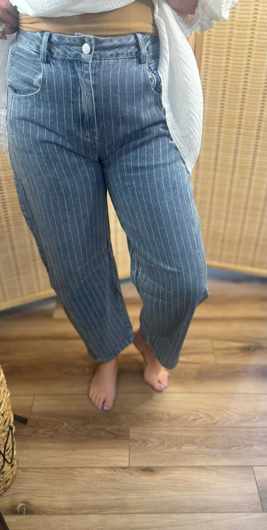 Striped Denim Pants