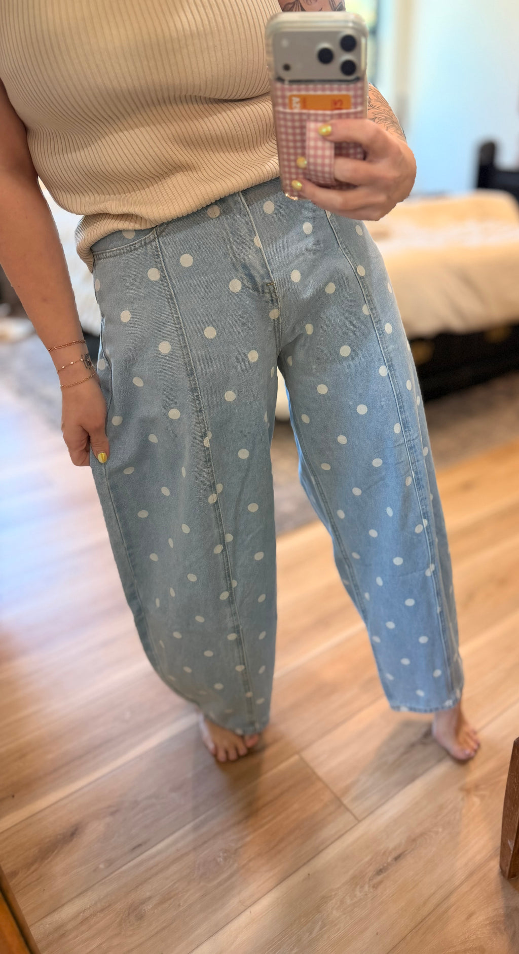 Polka Dot Barrel Denim